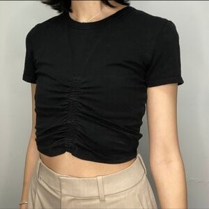 Black Cropped ZARA T-shirt with cinched waist (S)